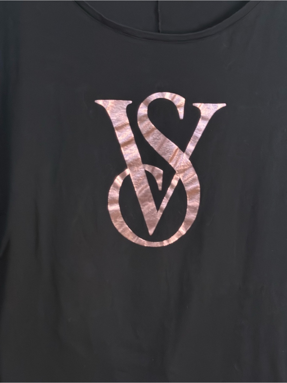Victoria's Secret Black Short Sleeve speep shirt  with Pink Metallic VS Logo M/L - Picture 4 of 5